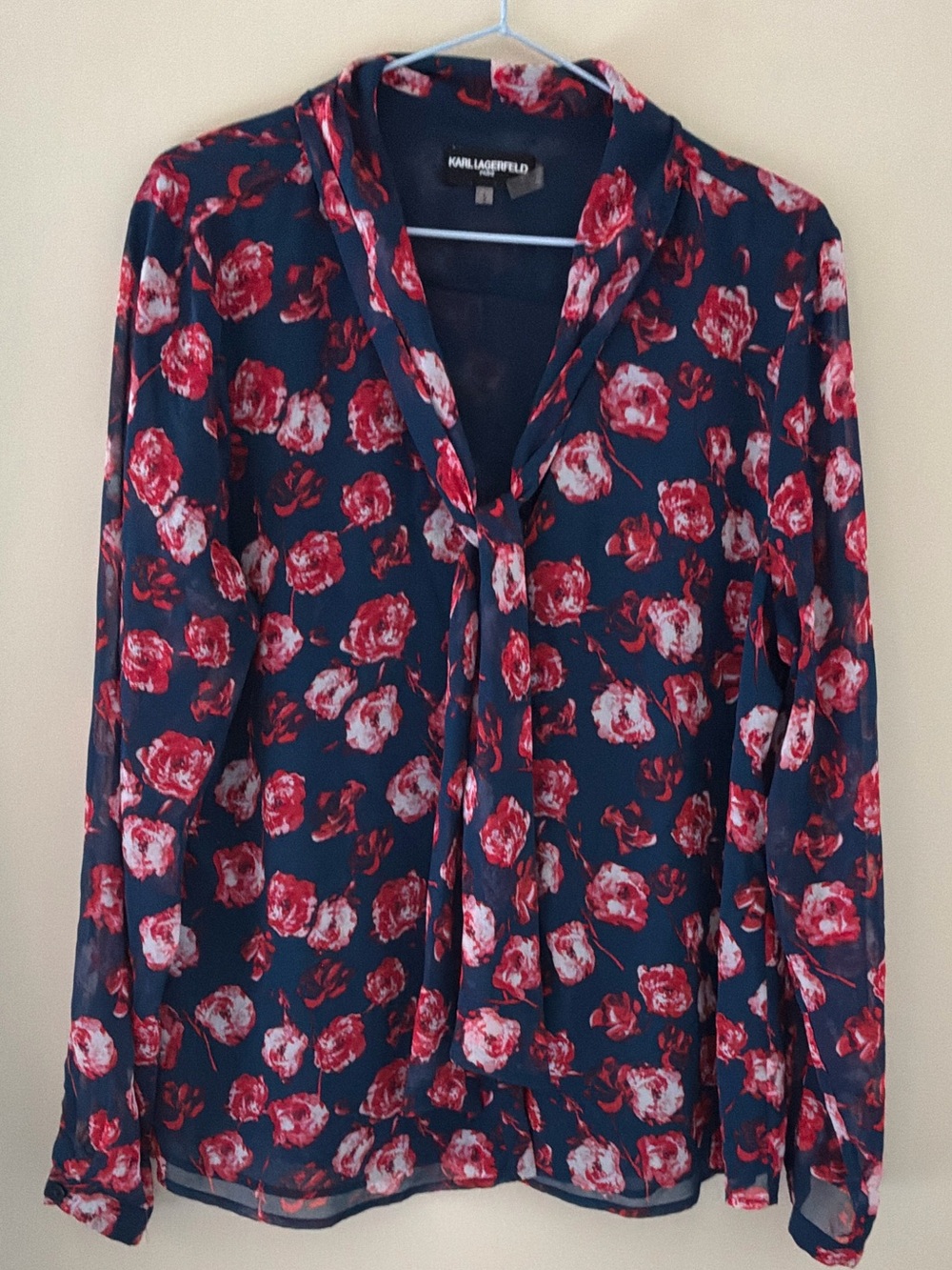 Karl Lagerfeld Navy Button-Down Shirt with Red Floral Print